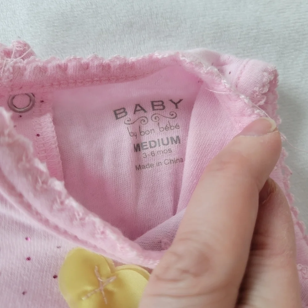 Bon Bebe pink tulle & hearts sleeveless romper dress 3-6m